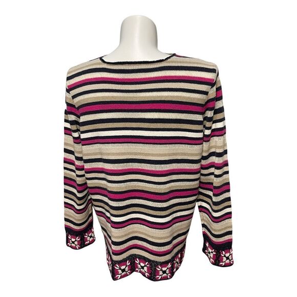 VILLAGER Sport Woman V-Neck Crochet Detail Striped Pullover Sweater Size 2X - Picture 4 of 5
